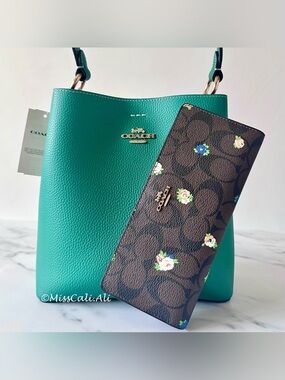 NWT COACH Rose Print Slim Long Wallet + Small Town Bucket Crossbody Bag Set
